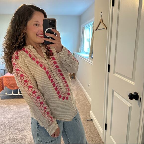 J. Crew Tan Pink Embroidered Linen Tunic Top Small - Picture 2 of 15